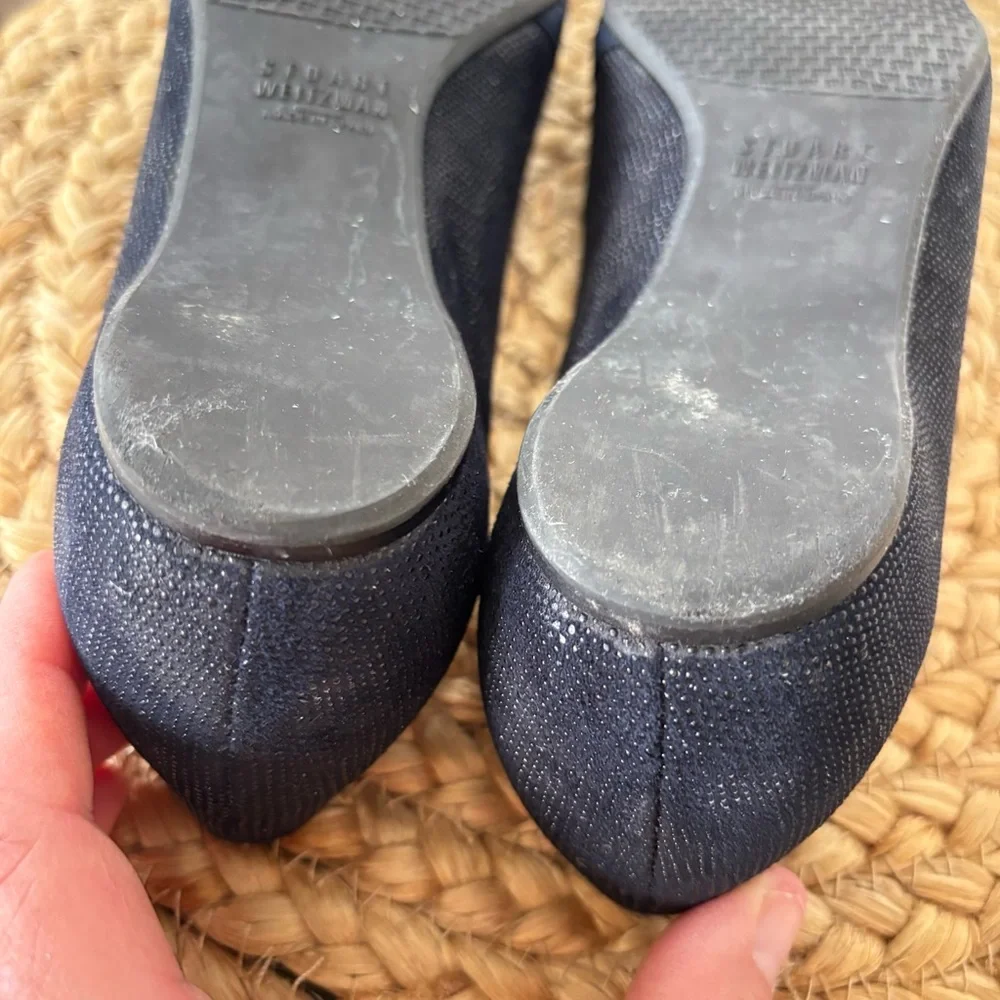 Stuart Weitzman Navy Black Pointed Toe Flats Size 6